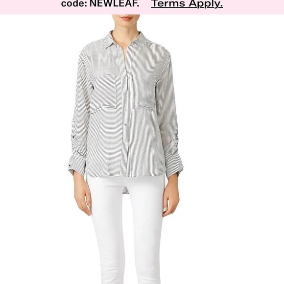 Tart Collections- black and white striped button down‎ shirt- 100% crepe - Picture 3 of 6